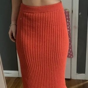 Red knit midi skirt